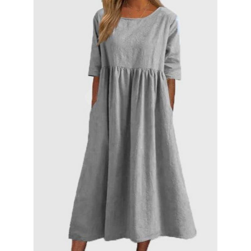 Frühling Sommer Damen O-Ausschnitt Kleid Lässig Locker Lange Kleider Übergrößen Kleider XXXXL licht grau