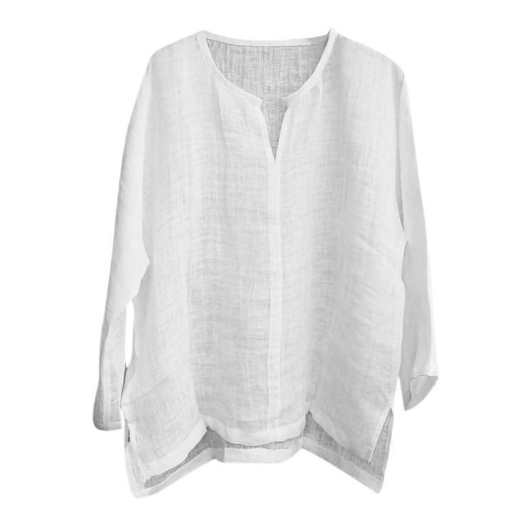 Neue männer Sommer Frühling Lange Ärmel Lose Hemd Einfarbig Casual Langarm Cooles Hemd Vn-eck Tops Größe s-5XL EU XXL weiß