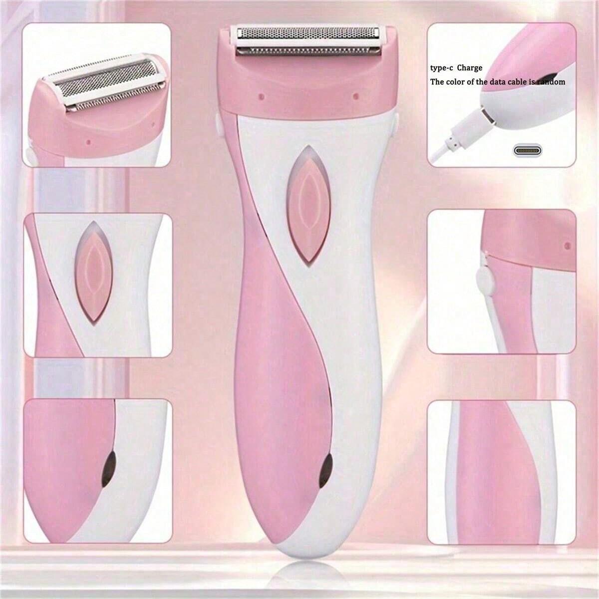Damen Elektrorasierer - USB Elektrischer Damenrasierer, Damen Epilierer Rasierer, Folienrasierer mit Edelstahlklinge, USB-Aufladung rosa