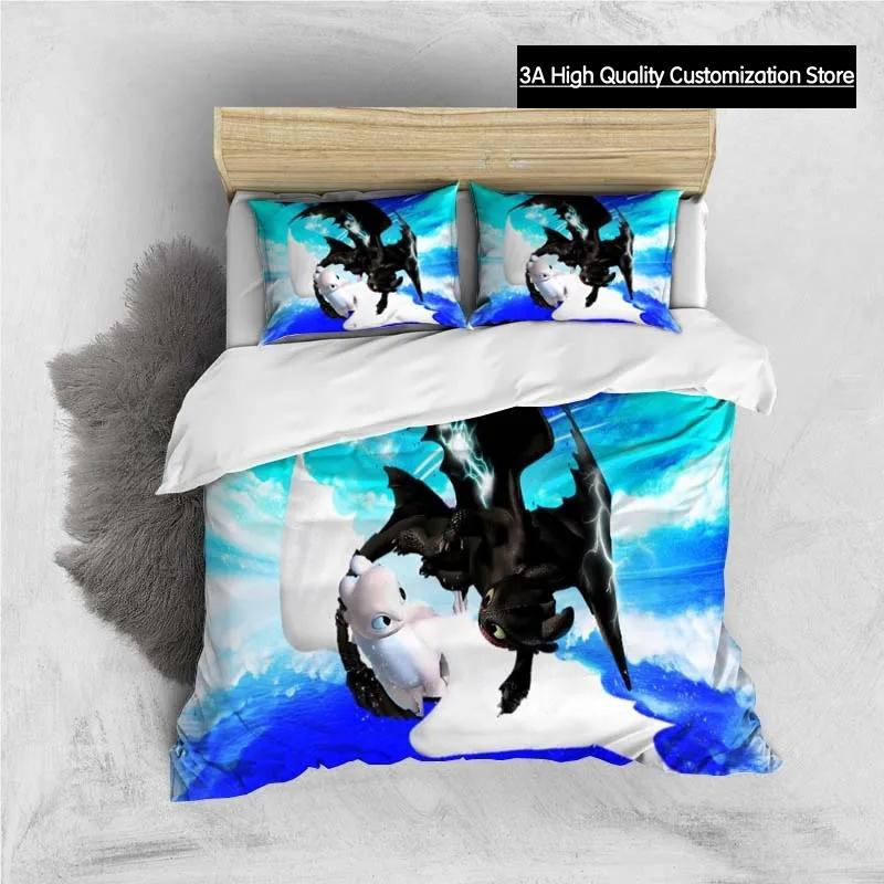 Cartoon-Drachen-Bettwäsche-Set Niedliche Süße Bettbezug mit Kissenbezug Einzelbett Doppelbett King-Size-Bettdecke Bettdecke Heimtextilien EU Single(135*200cm)3pcs