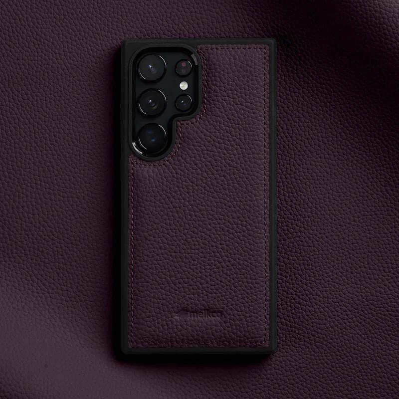 Melkco 100% Echtes Leder Case für Samsung Galaxy S23 S24 S25 Ultra Plus Premium Luxus Hülle Rindsleder Business Handyhüllen for S25 Plus violett