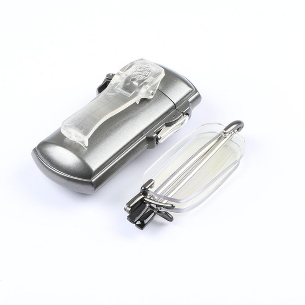 Tragbare Mini-Faltrahmenlose Lesebrille für Damen und Herren, verstellbare Bügel, mit Etui, Gürtelclip, Presbyopie-Brille 1.5