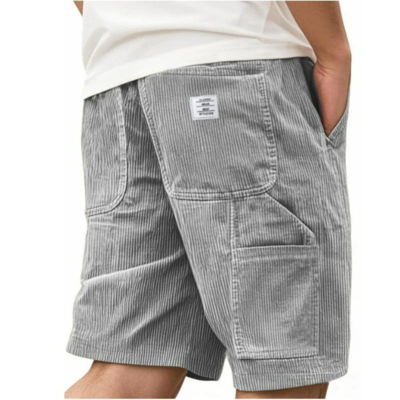 Herrenmode Mehrere Taschen Besticktes Etikett Werkzeug Retro Cordhose L grau