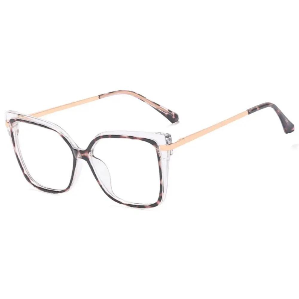 Stilvolle Optik Minus Myopie Brille Damen Leopard Übergroße Quadratische Brillenrahmen Metall Computer Anti Blaulicht Brille 0~-6. myopia-600