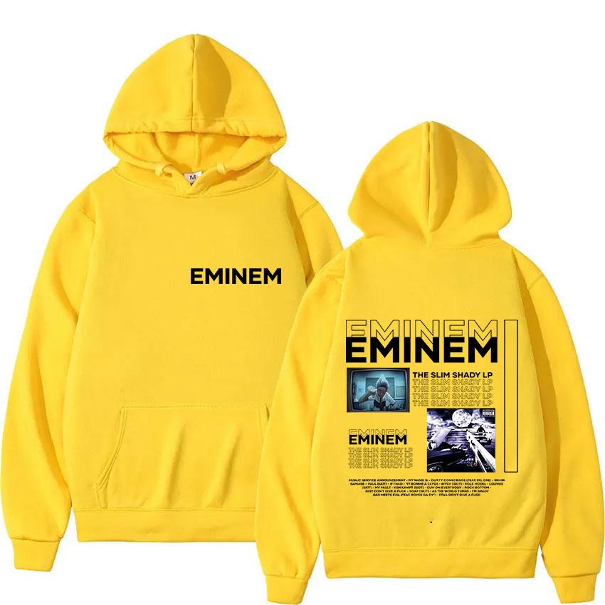 Rapper Eminem The Slim Shady LP Neues Album Merch Hoodie Herren Retro Style Hip Hop Sweatshirt Y2K Popmusik Langarm-Hoodie L gelb