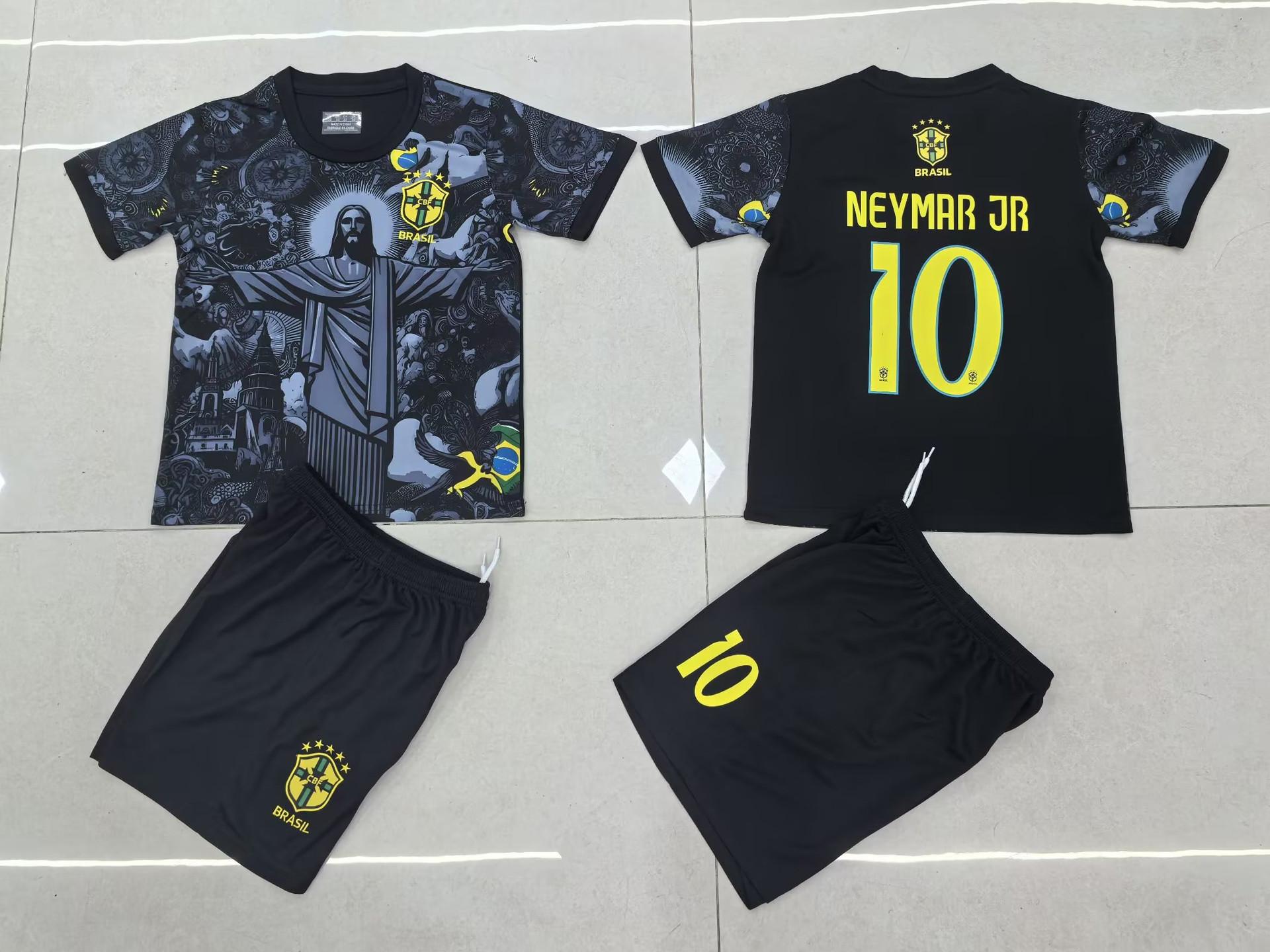 25-26 Brasilien Sonderausgabe Schwarz Nein. 10 Nationalmannschaft Fußballtrikot Kinder-Trikot Kinderkleidung Größe 14-30 18 yards/110