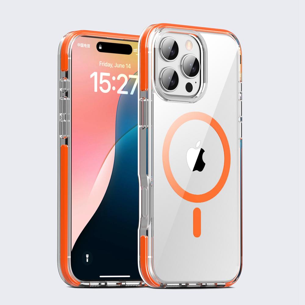 KEYSION Transparente Hülle für MagSafe für iPhone 16 Pro Max Bunte Kollision Stoßfeste Handyhülle für für iPhone 15 Pro Max for iPhone 15 Pro Max orange