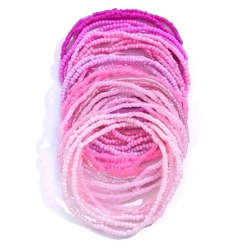 30 Stück Bunte Böhmische Glasperlen Fußkettchen Handkette Stilvolle Perlen-Fußkettchen Armbänder Set für Frauen und Mädchen rosa
