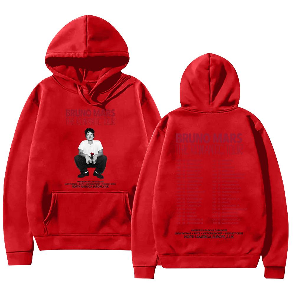 Bruno Mars The Romantic 2026 Tour Hoodie Bruno Mars Sweatshirt Unisex Jugend- und Erwachsenen-Oberteile Konzert-Outfits High Street Pullover XL rot