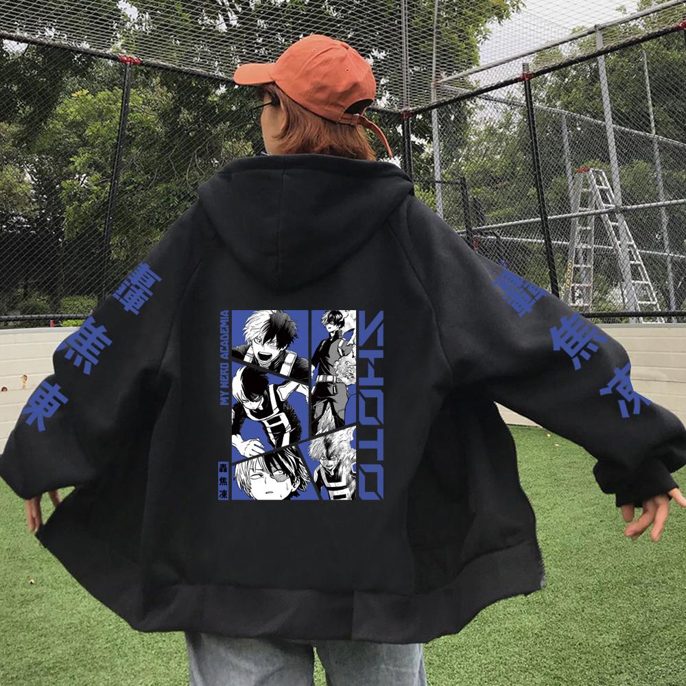All Might Print Kapuzenpullover Anime My Hero Academia Hoodie Herren Damen Reißverschluss Jacken Lässiger Lockerer Pullover Harajuku Streetwear XL blau/schwarz