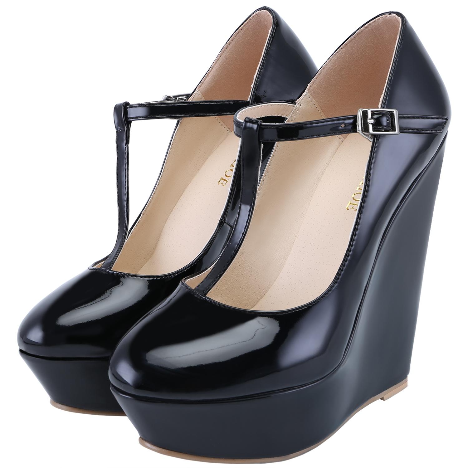 Damen Elegante Sandalen Slingback Pumps High Heels Keilabsatz Plateau Party Hochzeitskleid Schuhe 38 schwarz