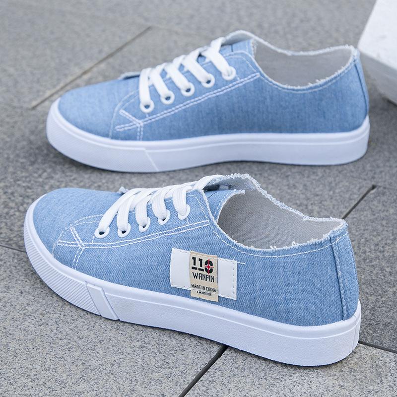 Schuhe Frauen 2024 Neue Große Größe Flache Stoff Schuhe Casual Schuhe 38 blau