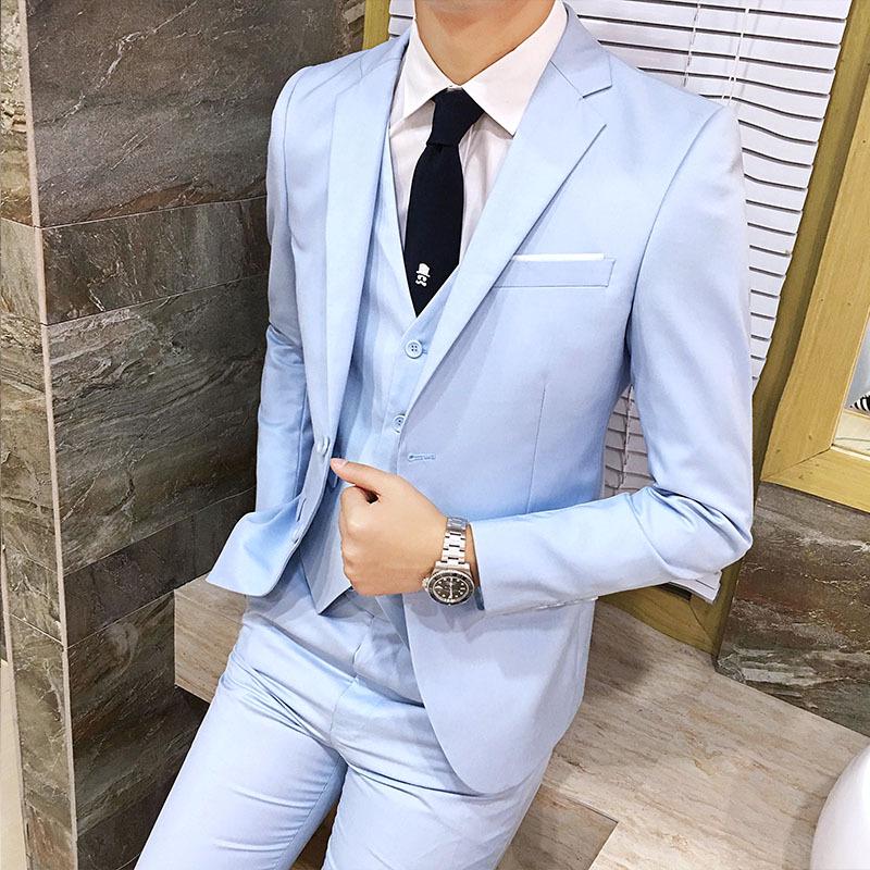 Freizeitanzug Anzug Herren Dreiteiliger Slim Fit Anzug Bräutigam Hochzeitskleid Britischer Stil XL blau