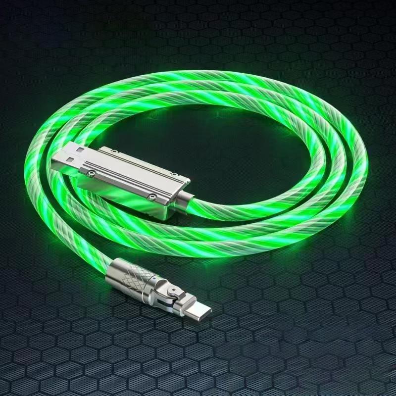 120 W Schnellladekabel, USB-Kabel, LED-Licht, USB-C-Streamer-Licht, LED, USB-C-Kabel, Typ C, drehbares Kabel, leuchtend, fließend, für iPhone 11, 12, 13, 14, Xiaomi, 1 m For Type-C grün