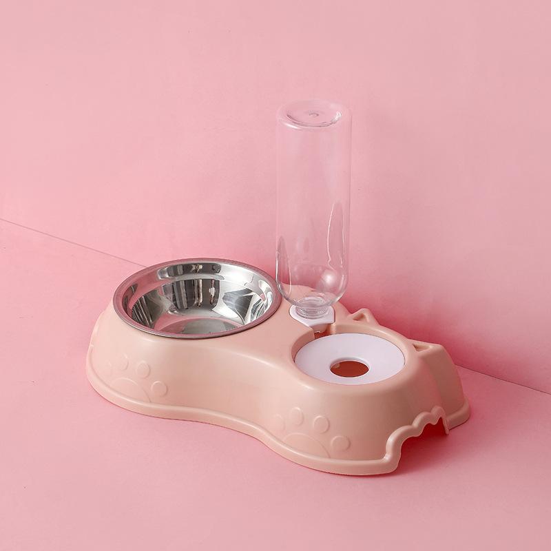 Futternapf für Haustiere, Katzen, automatischer Futterspender, Wasserspender, Futternapf für Hunde und Katzen, mit erhöhtem Trinkständer, Doppelnäpfe für Katzen, Hunde, Haustiere rosa