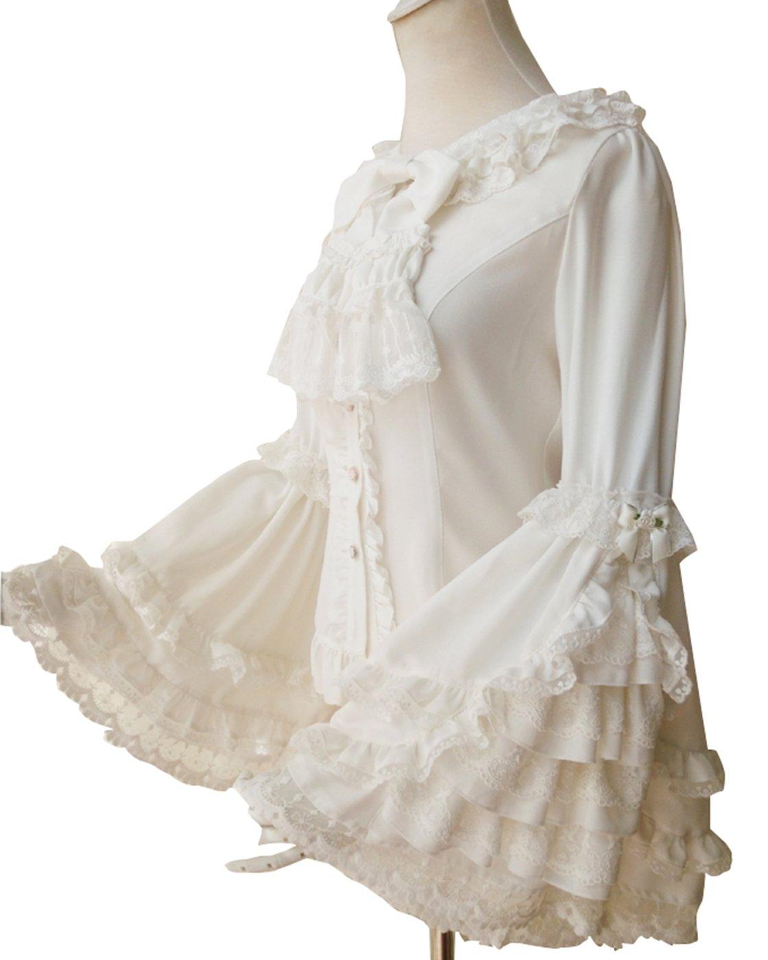 Lolita Bluse Prinzessin Lang Rund Milchig Lolita Rüschen Prinzessin Perfekt für Tee Gothic Gothic Bluse Hemd [cnstone] Hemd, Ärmel, Ärmel, Kragen, weiß