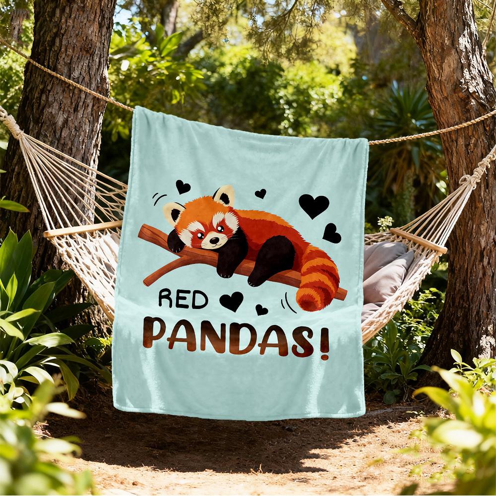 Roter Panda Liebe Outdoor Flanelldecken, Outdoor-Reise, Heimdecken, Fan-Geschenke, Geeignet für alle Jahreszeiten, Weihnachtsgeschenke. R1127099 80x120cm black