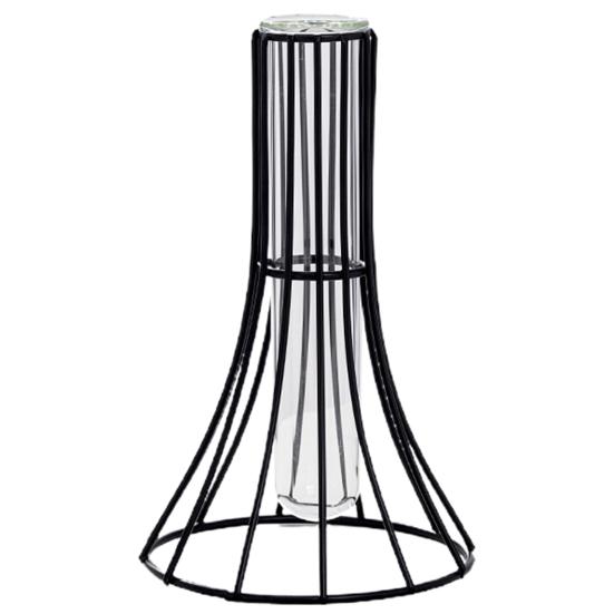 Glasvase, transparente Flasche, geschmiedet, nordischer Stil, Reagenzglas, Eisen, Terrarium, Blumenvase für den Garten Thin Waist schwarz