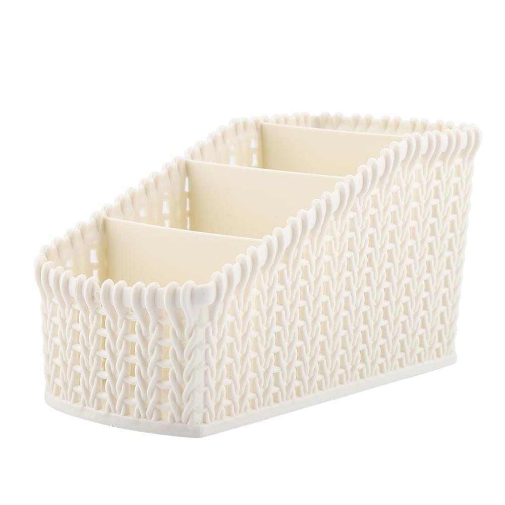 Multi grid Rattan Desktop Storage Box Kosmetik Halter Desktop Organizer (Cremeweiß)