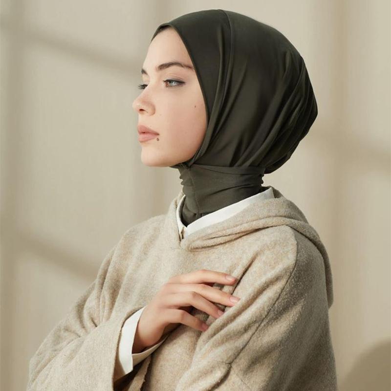 Mode Muslimische Hijab-Kappen Einfarbiges Untertuch Damen Schleier Modal-Baumwolle Hijab Muslimisches Kopftuch Turbane Kopf Damen-Hijabs Mütze Islamisch black