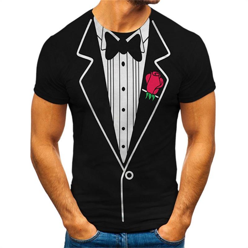 3D-Druck Anzug und Krawatte Muster Schlichtes Kurzarm-T-Shirt für Herrenmode Kleidung High Street Streetwear Tops 6XL