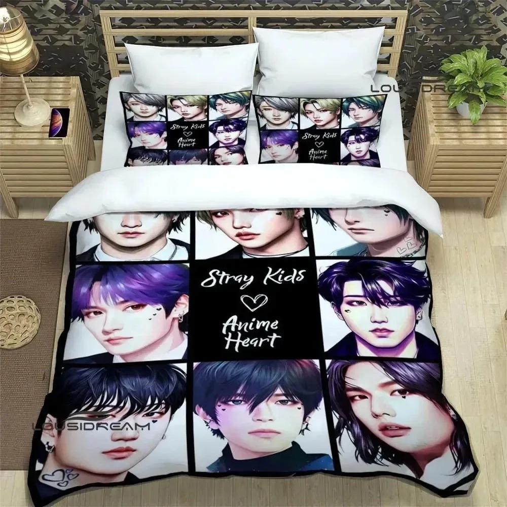 KPOP S-Stray-K-Kids Druck Bettwäsche-Sets Exquisites Bettwaren-Set Bettbezug Bettdecke Bettwäsche-Set Luxuriöses Geburtstagsgeschenk 70x133cm 3pcs