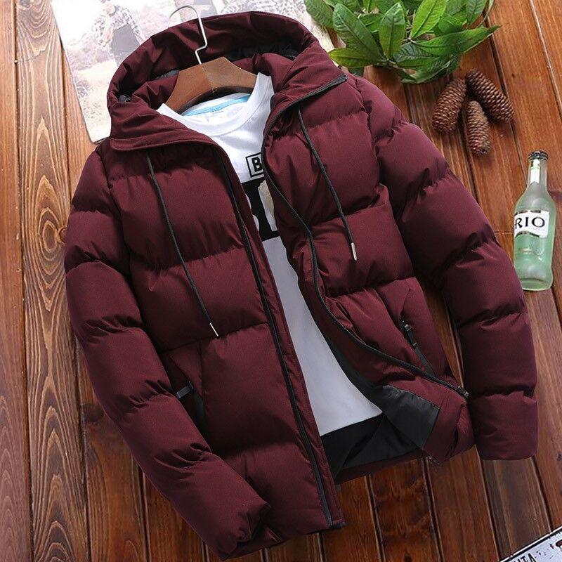 Winter Baumwolljacke für Herren, Neuer Kapuzen-Baumwollmantel mittlerer Länge, Koreanischer Stil Mittellange Herren Baumwoll-Steppjacke, Herren Oberbekleidung M rot