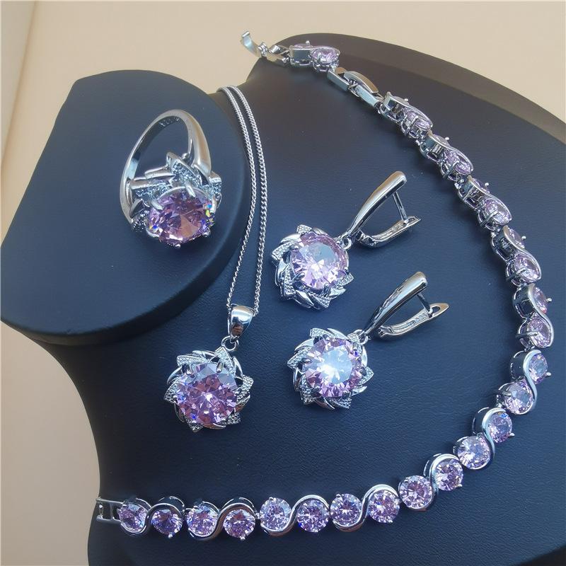 Mode Braut Kostüm Schmuck Set Damen Accessoires Ohrringe Halskette Armband Ring Set 9