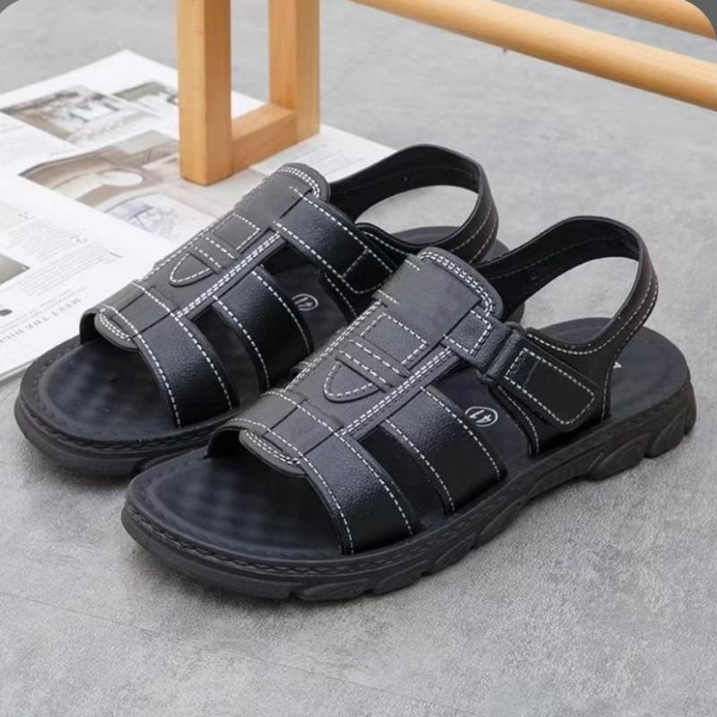 Herren Open-Toe Sandalen mit verstellbarem Riemen, rutschfeste dicke Sohle, lässige Sommerschuhe für den Außenbereich 42 schwarz