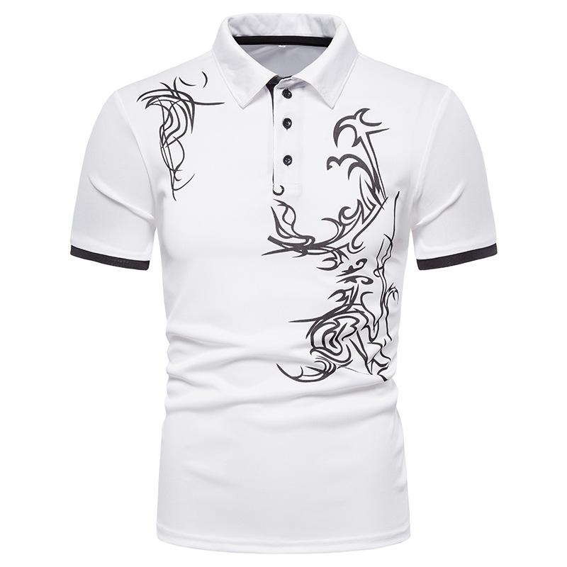 Herren-Sommer-Kurzarm-Revers-T-Shirt, Herren-Jugendmode, lässig, bedruckt, Passform, Herren-POLO-Shirts L weiß