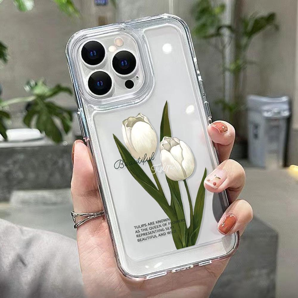 Tulpenblumen-Telefonhülle für iPhone 14 Pro Max Hülle für iPhone 11 12 13 Pro Max XR 7 8 14 15 Plus XS Max X SE Soft Clear Cover For iPhone 15