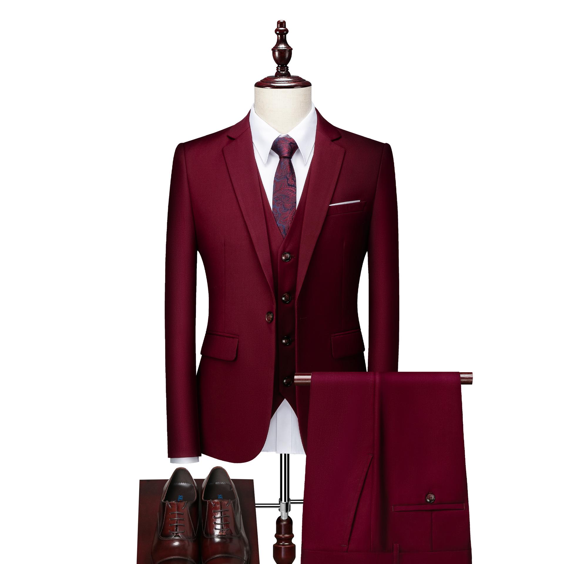 Herrenanzug Anzug Dreiteiliges Set für Herren Großer einfarbiger Anzug Business Professional Anzug L bordeaux