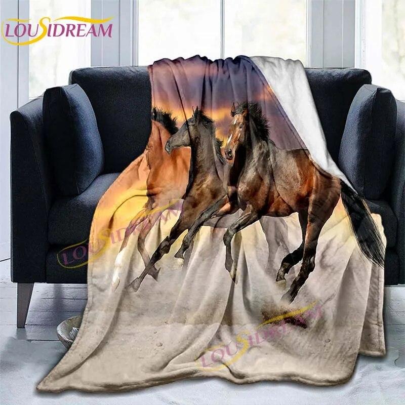 Pferd galoppierende Decke Tier Flanell Decken 3D Kunst Dekor Druck Decken weißes Pferd Decke Abdeckung Sofa Betten werfen Decken 125x150cm