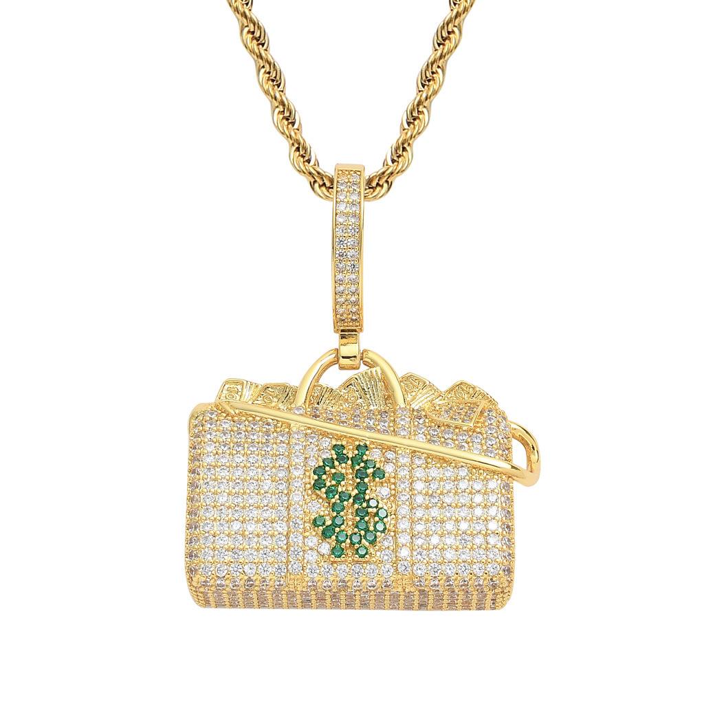 Legierung Eingelegte Zirkon Halskette Europäischer und Amerikanischer Schmuck Personalisierte USD $symbol Geld Handtaschen Halskette beige