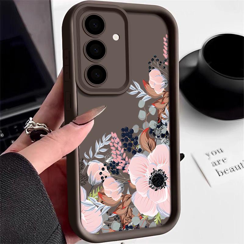 Hülle mit Blumendruck für Samsung Galaxy S25 S24 S23 S22 Ultra S21 S24 FE A55 A54 A34 A15 A14 A35 A52 A53 A25 A16 5G Weiche TPU-Hülle For Galaxy S24 gray