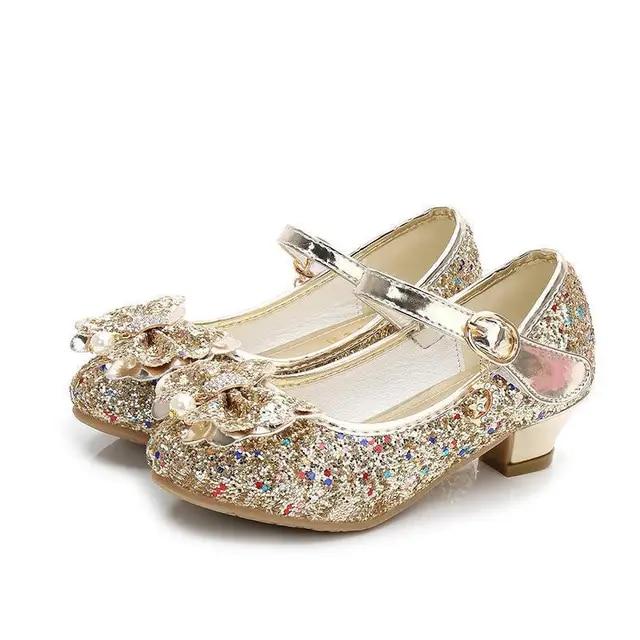 Prinzessin Schmetterling Leder Schuhe Kinder Diamant Bowknot High Heel Kinder Mädchen Tanzen Glitter Schuhe Mode Mädchen Party Tanz Schuh 31 gold