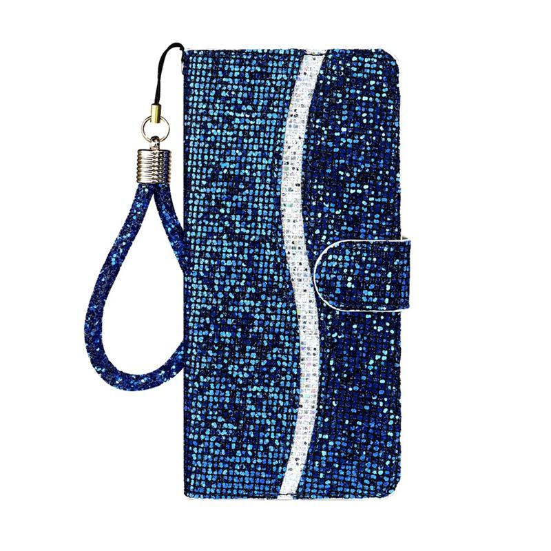 Luxus Glitzer Pulver Flip Case für iPhone/Samsung/Xiaomi/Huawei/Google Leder Wallet Case für Samsung S22 S21 S20 S10 S9 A12 A13 A22 A32 A33 A51 A52 Samsung S21 FE blau