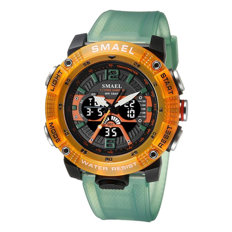 Sportuhren, wasserdicht, Herrenuhr, digitale LED-Anzeige, Quarz, analog, Stoppuhr, modisch, grün, orange, Herrenuhr orange
