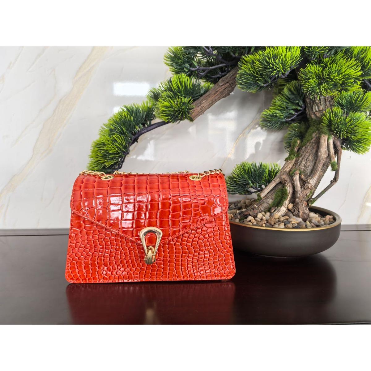 Damen Modische Rosarote Umhängetasche mit Schlangenmuster, Luxus-Handtasche, gefüttert mit Ketten-Handtasche orange