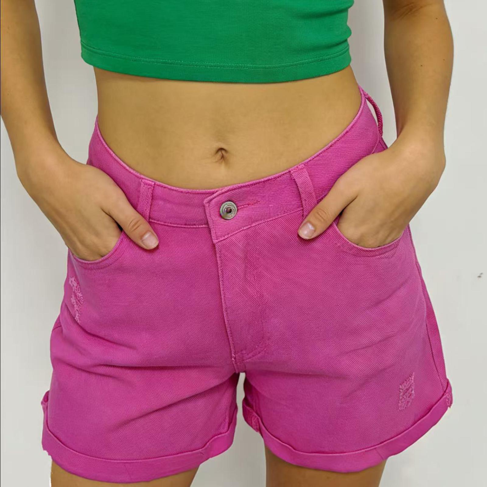 Damen-Jeansshorts in Farbe, Stretch, schmale Passform, Used-Look XL heißes rosa