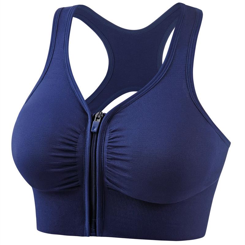 Damen-Sport-BH, stoßfest, zum Sammeln, Unterwäsche für sportliche Frauen, Übergröße, Bodybuilding, Laufen, Yoga, Reißverschluss, Sport-BHs, Dessous M navy blau