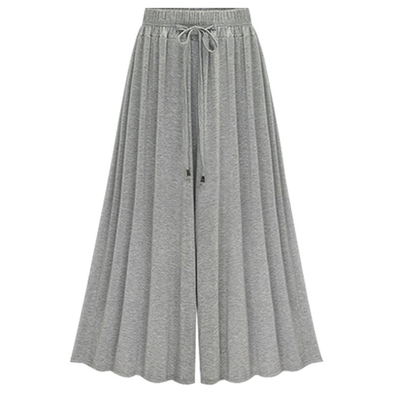 Damen elastische Taille A-Linie Hosen Weites Bein Culotte Hosen Schicke Gerade Hosen Lockere Hosen Lässige High Waist Hosen Bürokleidung Hosen L grau