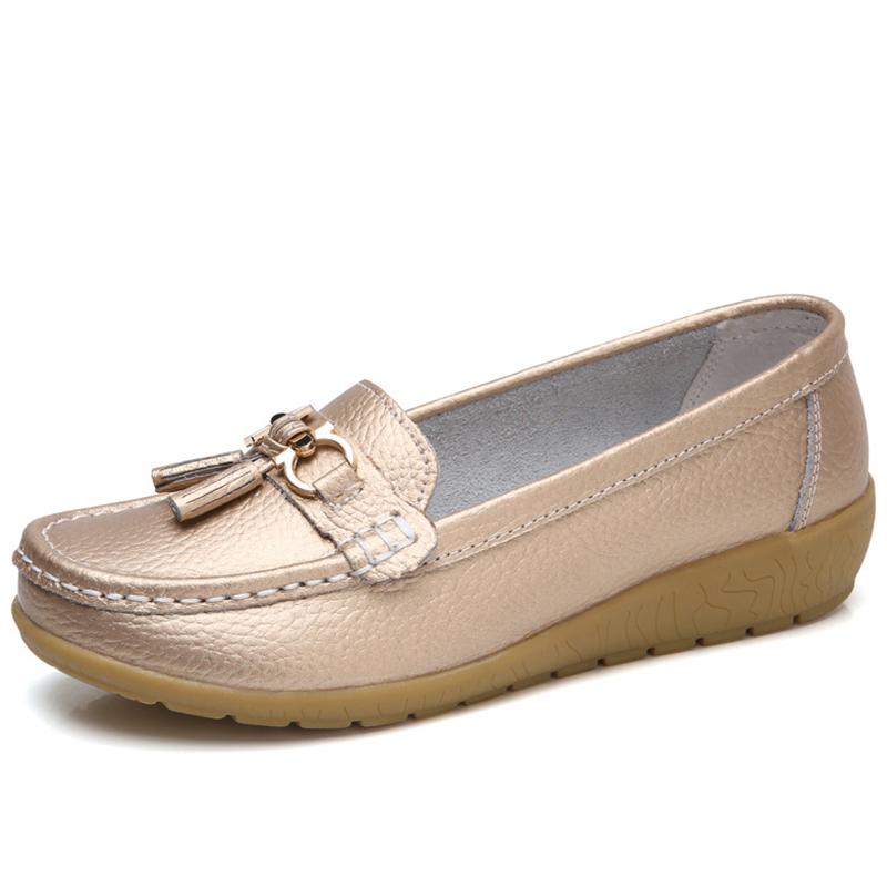Damenschuhe Krankenschwester Slipper Schuhe Klassiker Ballerinas Zapatos Mujer Bequeme flache Schuhe Damen Weiß Lässig Leder Damenschuhe 35 gold