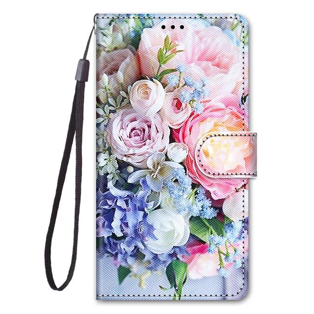 Bemalte Leder-Flip-Telefonhülle für Samsung S9 S10 S20 Fe Plus S5 S6 S7 S8 S10e Blumen-Geldbörse Kartenhalter Standbuchhülle For S10