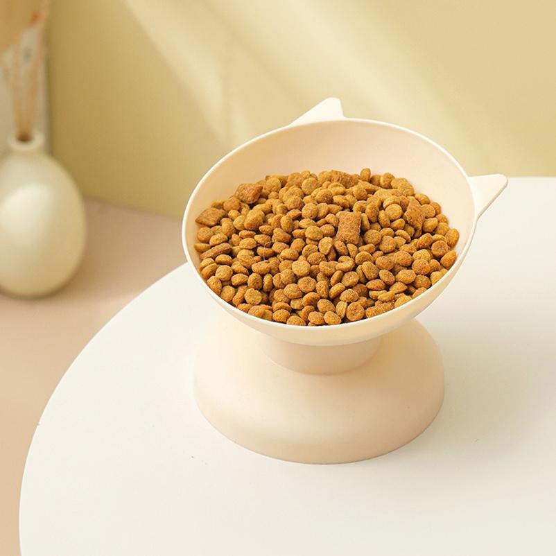Neuer Futternapf für Haustiere, Katzen und Hunde, hochgestellter Hundenapf, 45° Nackenschutz, Futternapf für Katzen und Haustiere, Wassernapf mit Umkippschutz, binauraler Futternapf für Haustiere beige