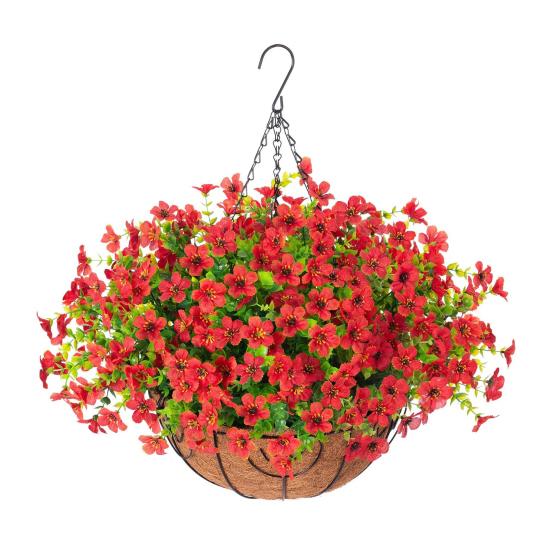 Künstliche Blumen Hängekorb Kunstblumen mit Eukalyptusblättern Hängepflanzer Enthält Blumen für Frühling Sommer Veranda Garten Terrasse