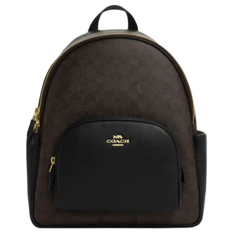 Coach Court 27 Doppel-C Monogramm Reißverschluss Leder Rucksack Großer Damenrucksack Walnuss Schwarz CZ176-IMXAQ Gift Box Set (Basic Set+Yellow Box)