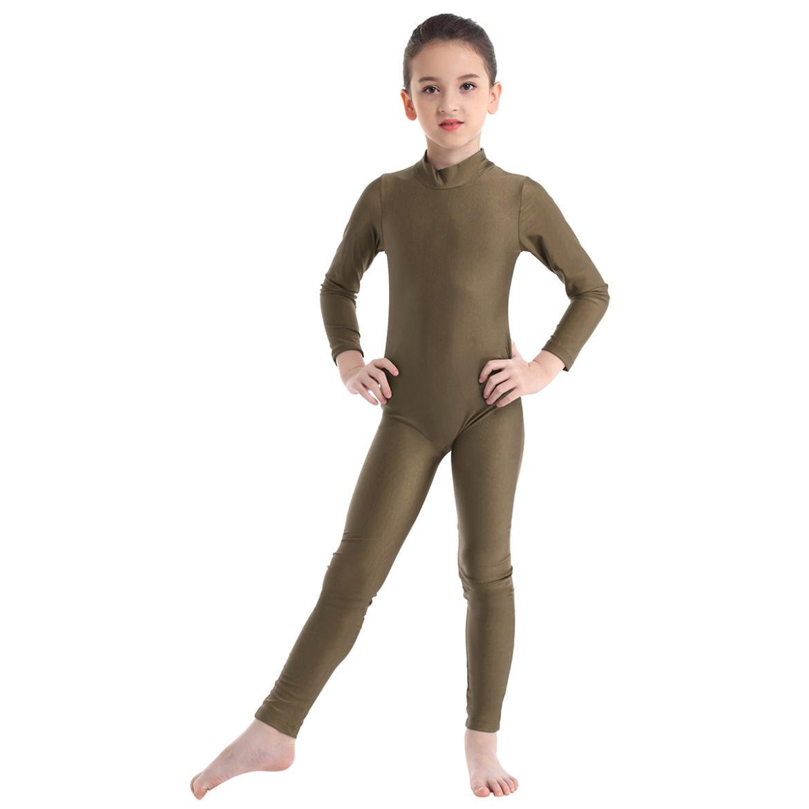 Langarm-Tanz-Gymnastik-Trikot für Kinder, Ganzanzug, Ganzkörper-Body, Catsuit, Tanzbekleidung, Kostüme 7-8 Years braun