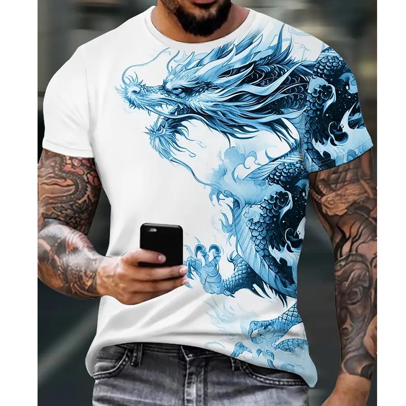 Neues Sommer Herrenmode T-Shirt Persönlichkeit Drachenaufdruck Herren T-Shirt Top 8XL navy blau