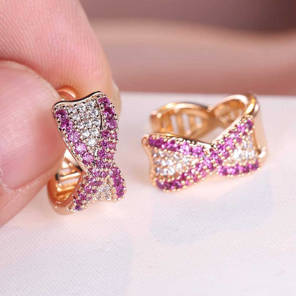 Luxus Gold Farbe Geometrische Hoops Huggie Ohrringe für Frauen Weiß Rose Rot Zirkon Engagement Ohrringe Hochzeit Partei Schmuck Geschenke rose rot/gold